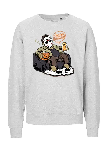 bored jason  - horror, halloween, cool, cute, fun, jasonvoorhees, mask, beer, trickortreat, drink, lazy, bored, cartoon, monster - Fairtrade Sweatshirt
