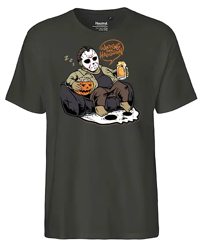 bored jason  - horror, halloween, cool, cute, fun, jasonvoorhees, mask, beer, trickortreat, drink, lazy, bored, cartoon, monster - Fairtrade T-Shirt