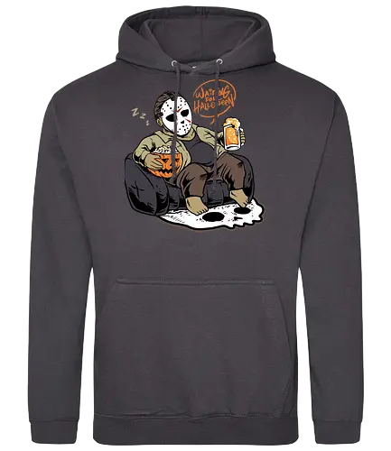 bored jason  - horror, halloween, cool, cute, fun, jasonvoorhees, mask, beer, trickortreat, drink, lazy, bored, cartoon, monster - Standard Hoodie