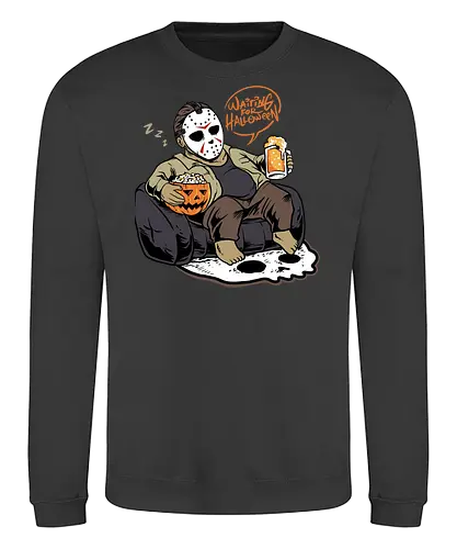 bored jason  - horror, halloween, cool, cute, fun, jasonvoorhees, mask, beer, trickortreat, drink, lazy, bored, cartoon, monster - Sweatshirt