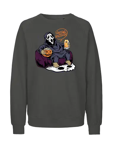 bored ghost  - horror, halloween, cool, cute, fun, ghost, ghostface, beer, drink, scream, cartoon, monster - Fairtrade Sweatshirt
