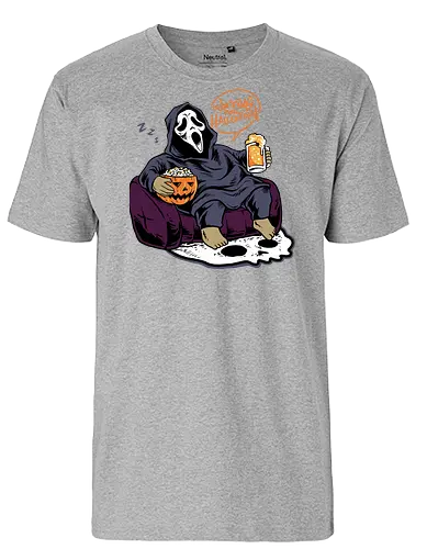 bored ghost  - horror, halloween, cool, cute, fun, ghost, ghostface, beer, drink, scream, cartoon, monster - Fairtrade T-Shirt