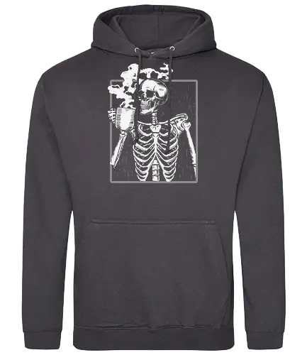  skeleton drinking coffee - skeleton, coffee, steam, monochrome, humor, macabre, drink, skull, illustration - Standard Hoodie