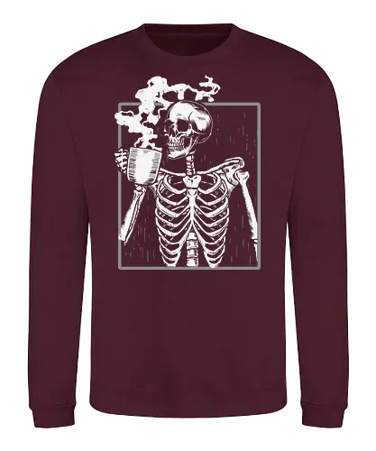  skeleton drinking coffee - skeleton, coffee, steam, monochrome, humor, macabre, drink, skull, illustration - Sweatshirt