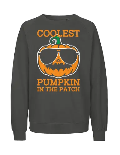 Coolest Pumpkin in the Patch orange - pumpkin, sunglasses, cool, text, cartoon, humor, halloween, illustration, autumn - Fairtrade Sweatshirt
