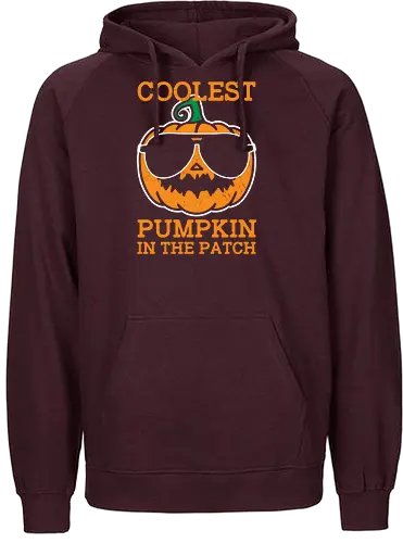 Coolest Pumpkin in the Patch orange - pumpkin, sunglasses, cool, text, cartoon, humor, halloween, illustration, autumn - Fairtrade Hoodie