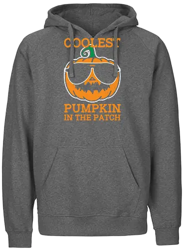 Coolest Pumpkin in the Patch orange - pumpkin, sunglasses, cool, text, cartoon, humor, halloween, illustration, autumn - Fairtrade Hoodie