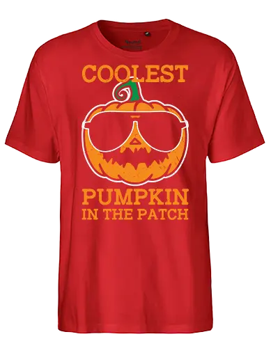 Coolest Pumpkin in the Patch orange - pumpkin, sunglasses, cool, text, cartoon, humor, halloween, illustration, autumn - Fairtrade T-Shirt