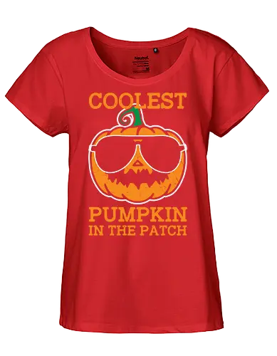 Coolest Pumpkin in the Patch orange - pumpkin, sunglasses, cool, text, cartoon, humor, halloween, illustration, autumn - Fairtrade Girl Shirt