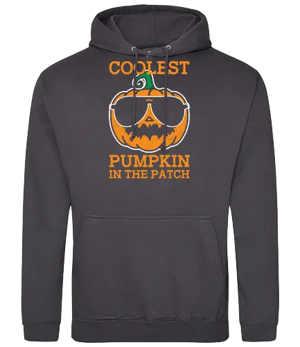 Coolest Pumpkin in the Patch orange - pumpkin, sunglasses, cool, text, cartoon, humor, halloween, illustration, autumn - Standard Hoodie