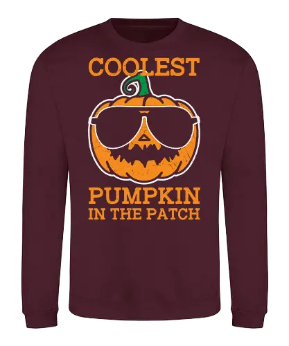 Coolest Pumpkin in the Patch orange - pumpkin, sunglasses, cool, text, cartoon, humor, halloween, illustration, autumn - Sweatshirt