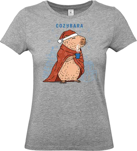 Cozybara - capy, capybara, merry Christmas, xmas, Christmas, snowfall, snowflake, holiday, holidays - Standard T-Shirt (Frauen)