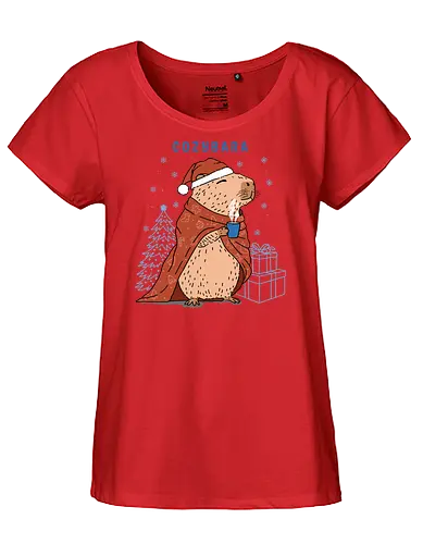Cozybara - capy, capybara, merry Christmas, xmas, Christmas, snowfall, snowflake, holiday, holidays - Fairtrade Girl Shirt