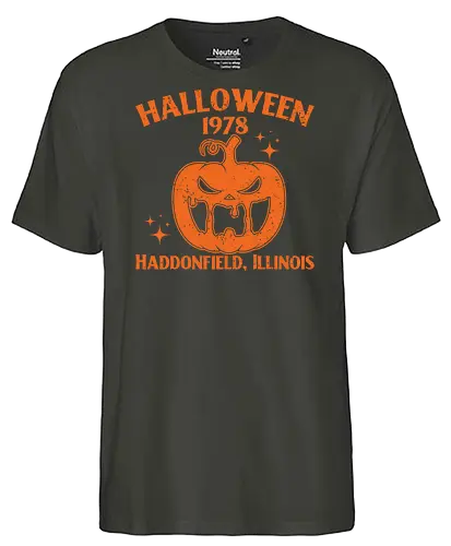 Halloween 1978 - pumpkin, halloween, vintage, horror, graphic, spooky, 1978, haddonfield, illinois, design - Fairtrade T-Shirt
