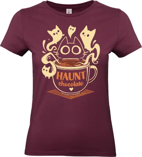 Haunt Chocolate - black cat, ghost, hot chocolate, halloween, horror, spooky, scary, funny, pun, cute kawaii, paranormal, phantom, kitten, kitty - Standard T-Shirt (Frauen)