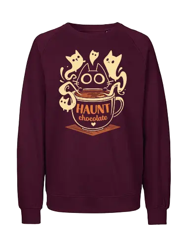 Haunt Chocolate - black cat, ghost, hot chocolate, halloween, horror, spooky, scary, funny, pun, cute kawaii, paranormal, phantom, kitten, kitty - Fairtrade Sweatshirt