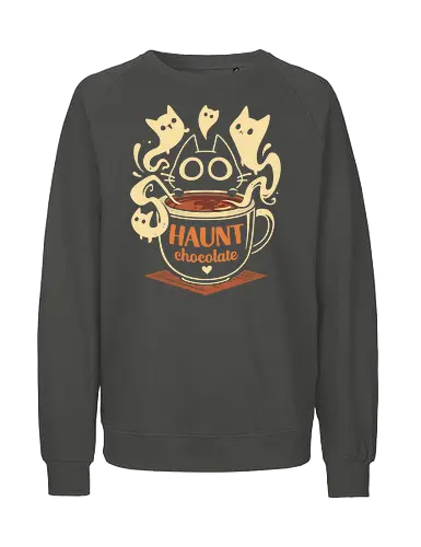 Haunt Chocolate - black cat, ghost, hot chocolate, halloween, horror, spooky, scary, funny, pun, cute kawaii, paranormal, phantom, kitten, kitty - Fairtrade Sweatshirt