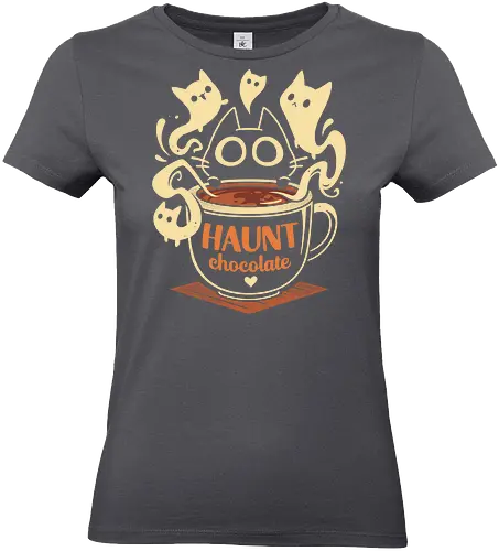 Haunt Chocolate - black cat, ghost, hot chocolate, halloween, horror, spooky, scary, funny, pun, cute kawaii, paranormal, phantom, kitten, kitty - Standard T-Shirt (Frauen)