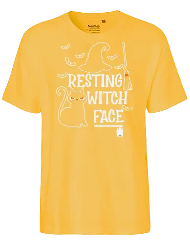 Resting Witch Face - halloween, cat, witch, broom, hat, bats, ghost, spooky, humor - Fairtrade T-Shirt