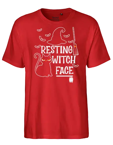Resting Witch Face - halloween, cat, witch, broom, hat, bats, ghost, spooky, humor - Fairtrade T-Shirt