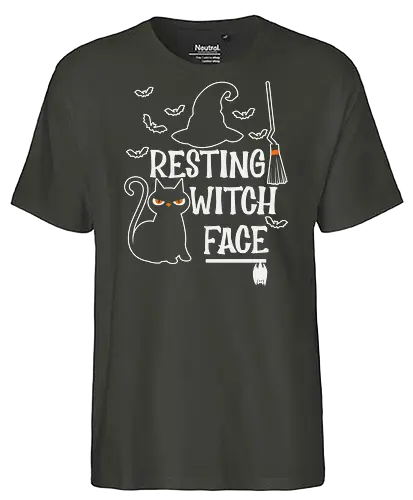 Resting Witch Face - halloween, cat, witch, broom, hat, bats, ghost, spooky, humor - Fairtrade T-Shirt