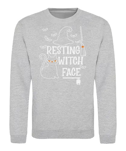 Resting Witch Face - halloween, cat, witch, broom, hat, bats, ghost, spooky, humor - Sweatshirt