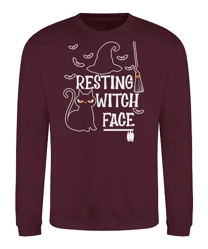 Resting Witch Face - halloween, cat, witch, broom, hat, bats, ghost, spooky, humor - Sweatshirt