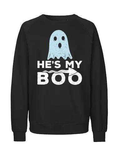 HE'S MY BOO - halloween, ghost, typography, humor, playful, costume, spooky, graphic - Fairtrade Sweatshirt