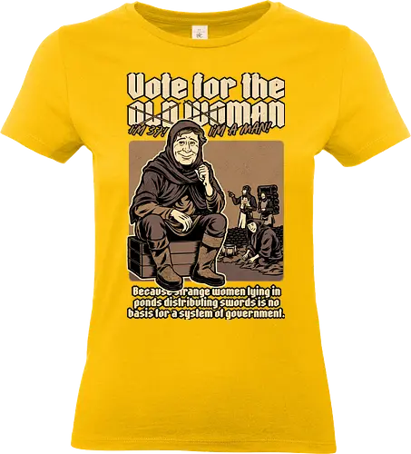 Vote for Old Woman - classic movies, british comedies, tv shows, politics, medieval, fantasy, peasant, election, government, King Arthur, old woman, knight, Holy Grail - Standard T-Shirt (Frauen)