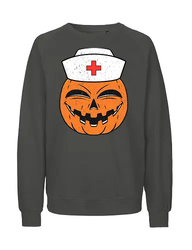 pumpkin nurse's - halloween, nurse, pumpkin, jack-o'-lantern, smile, hat, red cross, cheerful, health theme - Fairtrade Sweatshirt