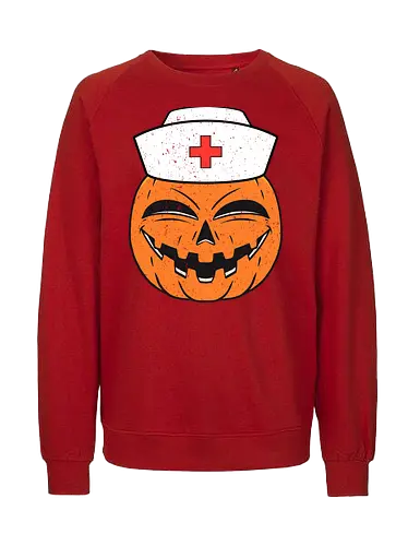pumpkin nurse's - halloween, nurse, pumpkin, jack-o'-lantern, smile, hat, red cross, cheerful, health theme - Fairtrade Sweatshirt