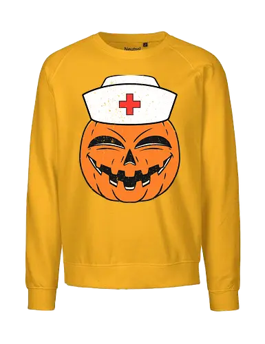 pumpkin nurse's - halloween, nurse, pumpkin, jack-o'-lantern, smile, hat, red cross, cheerful, health theme - Fairtrade Sweatshirt