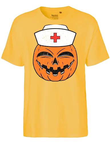 pumpkin nurse's - halloween, nurse, pumpkin, jack-o'-lantern, smile, hat, red cross, cheerful, health theme - Fairtrade T-Shirt