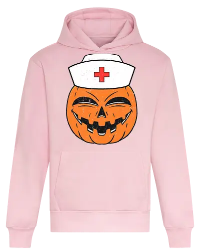 pumpkin nurse's - halloween, nurse, pumpkin, jack-o'-lantern, smile, hat, red cross, cheerful, health theme - Heavyweight Hoodie