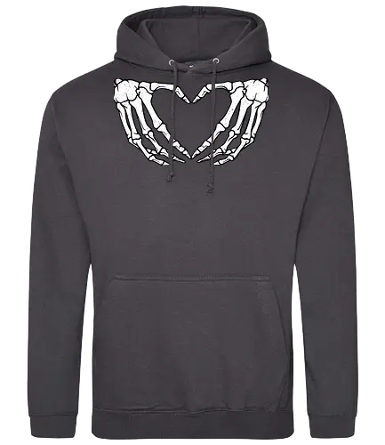  skeletal hands form a heart - skeleton, hands, heart, love, mortality, minimalist, contrast, symbol, anatomy - Standard Hoodie