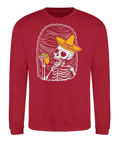 Skeleton eating taco - skeleton, sombrero, taco, humor, vibrant, contrast, monochrome, playful, framed, design - Sweatshirt