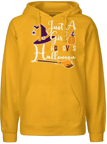Just a Girl Who Loves Halloween - halloween, witch hat, broomstick, pumpkin, typography, festive, playful, holiday, design - Fairtrade Hoodie