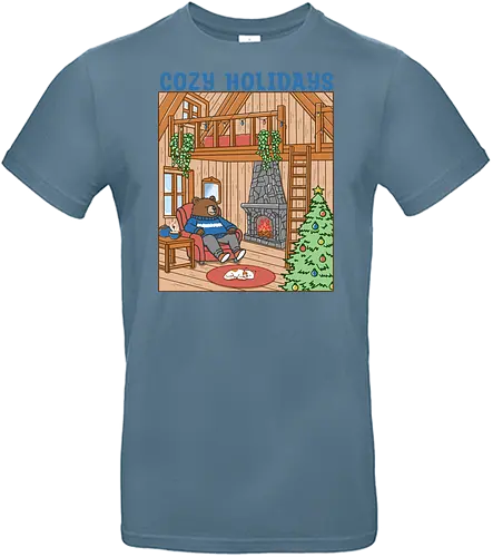 Cozy Holidays in the Cabin - cottage, cabin, Xmas, cozy, holiday, snowfall, snow, warm, merry Christmas, Christmas, bear - Standard T-Shirt