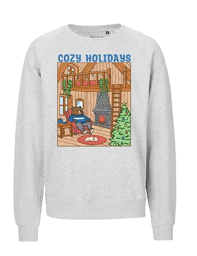Cozy Holidays in the Cabin - cottage, cabin, Xmas, cozy, holiday, snowfall, snow, warm, merry Christmas, Christmas, bear - Fairtrade Sweatshirt