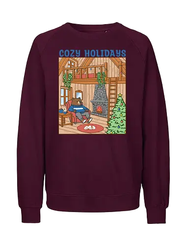 Cozy Holidays in the Cabin - cottage, cabin, Xmas, cozy, holiday, snowfall, snow, warm, merry Christmas, Christmas, bear - Fairtrade Sweatshirt