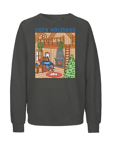 Cozy Holidays in the Cabin - cottage, cabin, Xmas, cozy, holiday, snowfall, snow, warm, merry Christmas, Christmas, bear - Fairtrade Sweatshirt