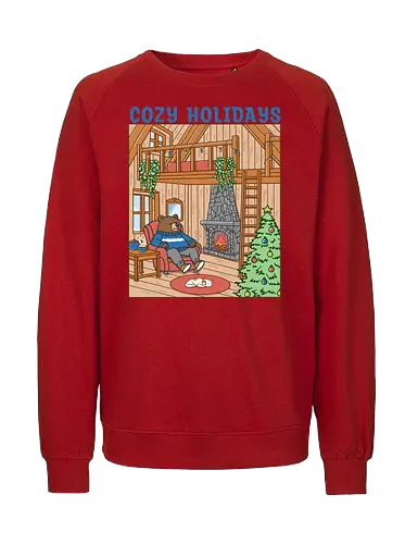 Cozy Holidays in the Cabin - cottage, cabin, Xmas, cozy, holiday, snowfall, snow, warm, merry Christmas, Christmas, bear - Fairtrade Sweatshirt