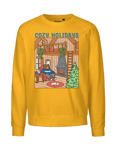 Cozy Holidays in the Cabin - cottage, cabin, Xmas, cozy, holiday, snowfall, snow, warm, merry Christmas, Christmas, bear - Fairtrade Sweatshirt