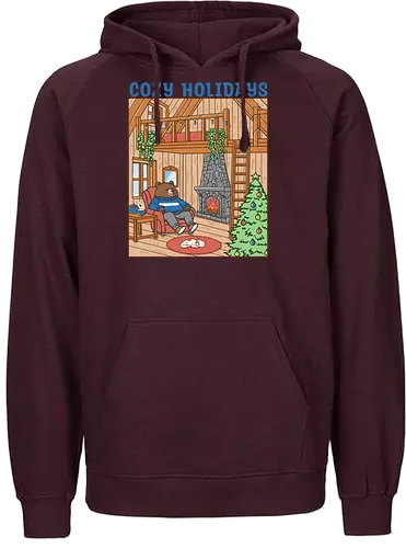 Cozy Holidays in the Cabin - cottage, cabin, Xmas, cozy, holiday, snowfall, snow, warm, merry Christmas, Christmas, bear - Fairtrade Hoodie