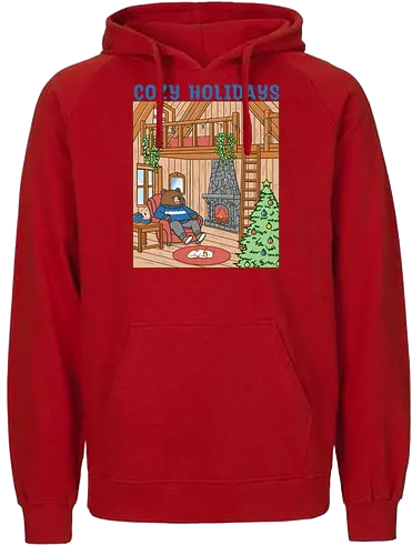 Cozy Holidays in the Cabin - cottage, cabin, Xmas, cozy, holiday, snowfall, snow, warm, merry Christmas, Christmas, bear - Fairtrade Hoodie