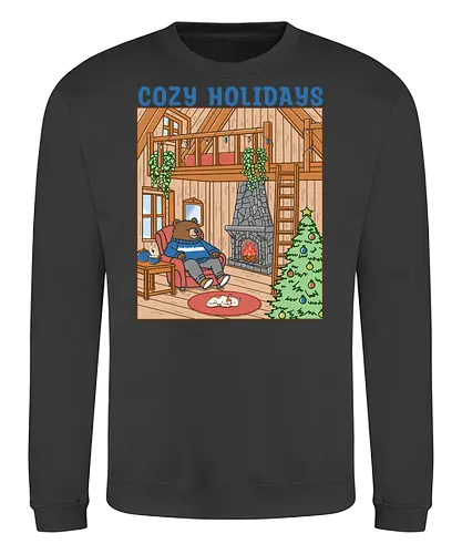 Cozy Holidays in the Cabin - cottage, cabin, Xmas, cozy, holiday, snowfall, snow, warm, merry Christmas, Christmas, bear - Sweatshirt