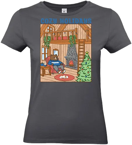 Cozy Holidays in the Cabin - cottage, cabin, Xmas, cozy, holiday, snowfall, snow, warm, merry Christmas, Christmas, bear - Standard T-Shirt (Frauen)