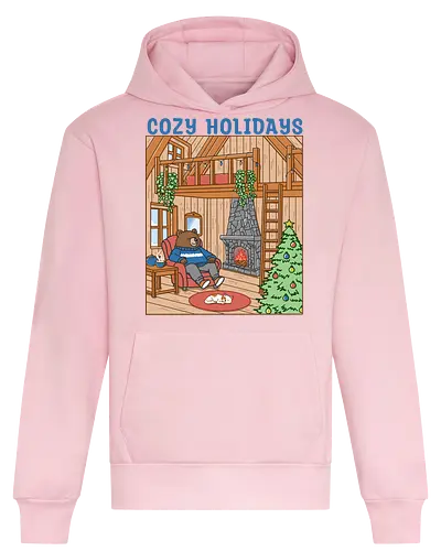 Cozy Holidays in the Cabin - cottage, cabin, Xmas, cozy, holiday, snowfall, snow, warm, merry Christmas, Christmas, bear - Heavyweight Hoodie