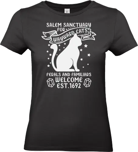 Welcome Est. 1692 - salem, sanctuary, cats, ferals, familiars, welcome, stars, silhouette, banner, 1692. - Standard T-Shirt (Frauen)