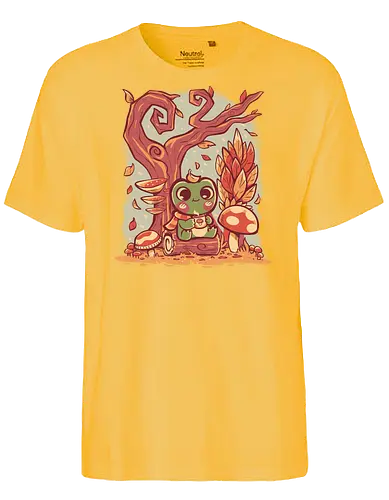 Cozy Autumn Days Frog - mushroom, gremlincore, cute, frog, cottagecore frog, positive vibe, froggy, coziness, autumn, fall, frog lover, Frosch, cottagecore Frosch, positive Stimmung, froschig, Gemütlichkeit, Herbst, Herbst, Froschliebhaber, goblincore, forestcore, folkart, witchy - Fairtrade T-Shirt